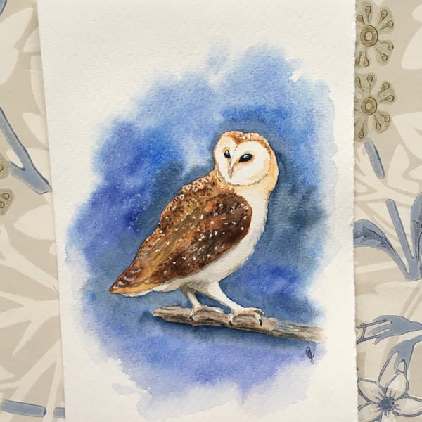 Hand painted greetings card barn owl
