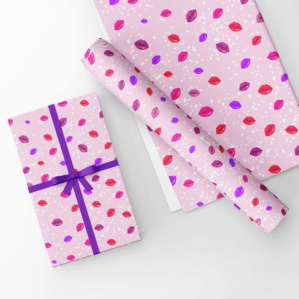 Gift Wrap Pink-Purple-Red Lip Design & Matching Tag-Wrapping Paper-LG18