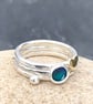Enamel Stack Ring, rockpool ring, hammered silver stack ring, gold heart ring,  - Image 7
