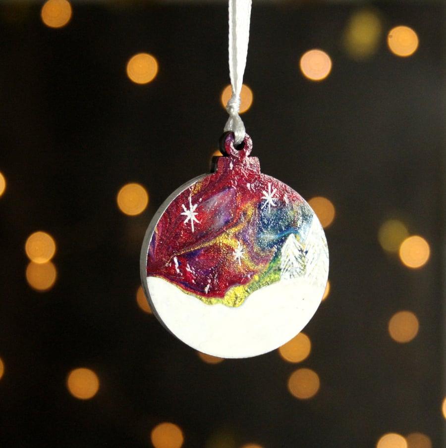 Red Aurora Borealis winter sky Christmas decoration 