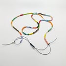 Multi colour glass thin sead bead long necklace, adjustable long boho necklace