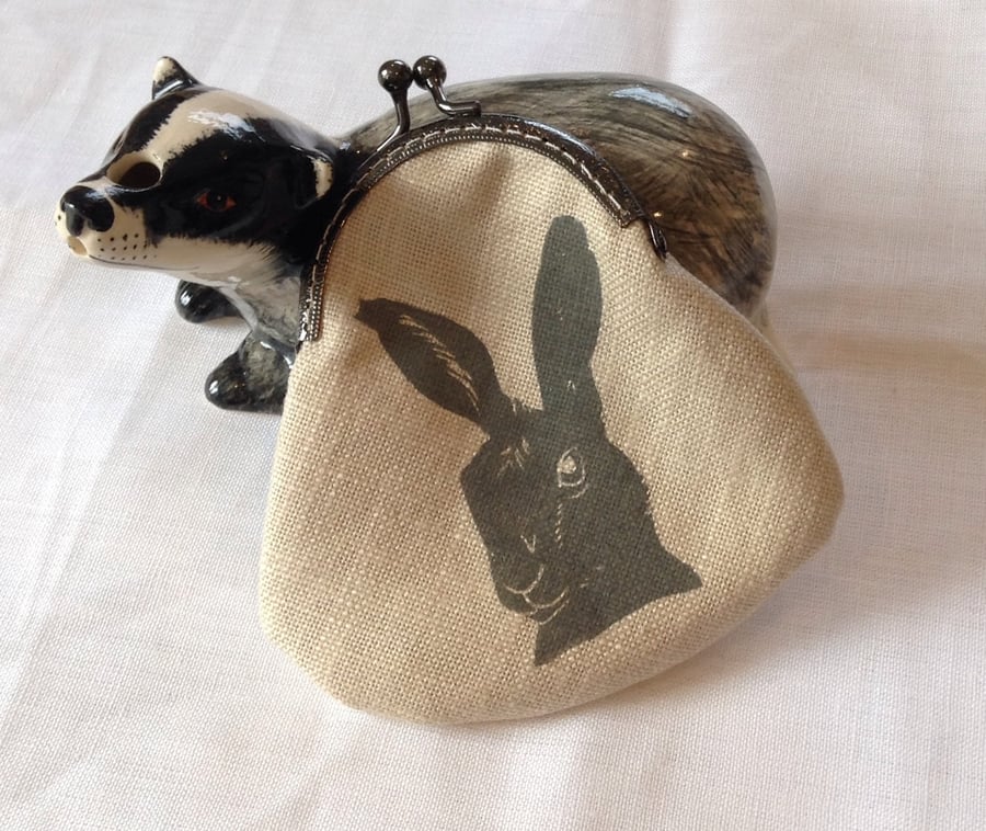 Hand printed Hare Coin Purse