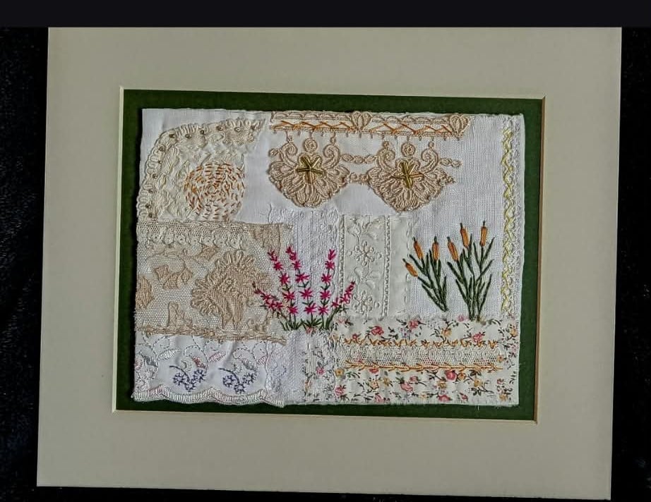 Hand embroidered textile art wall hanging, unframed nature wall decor wall decor