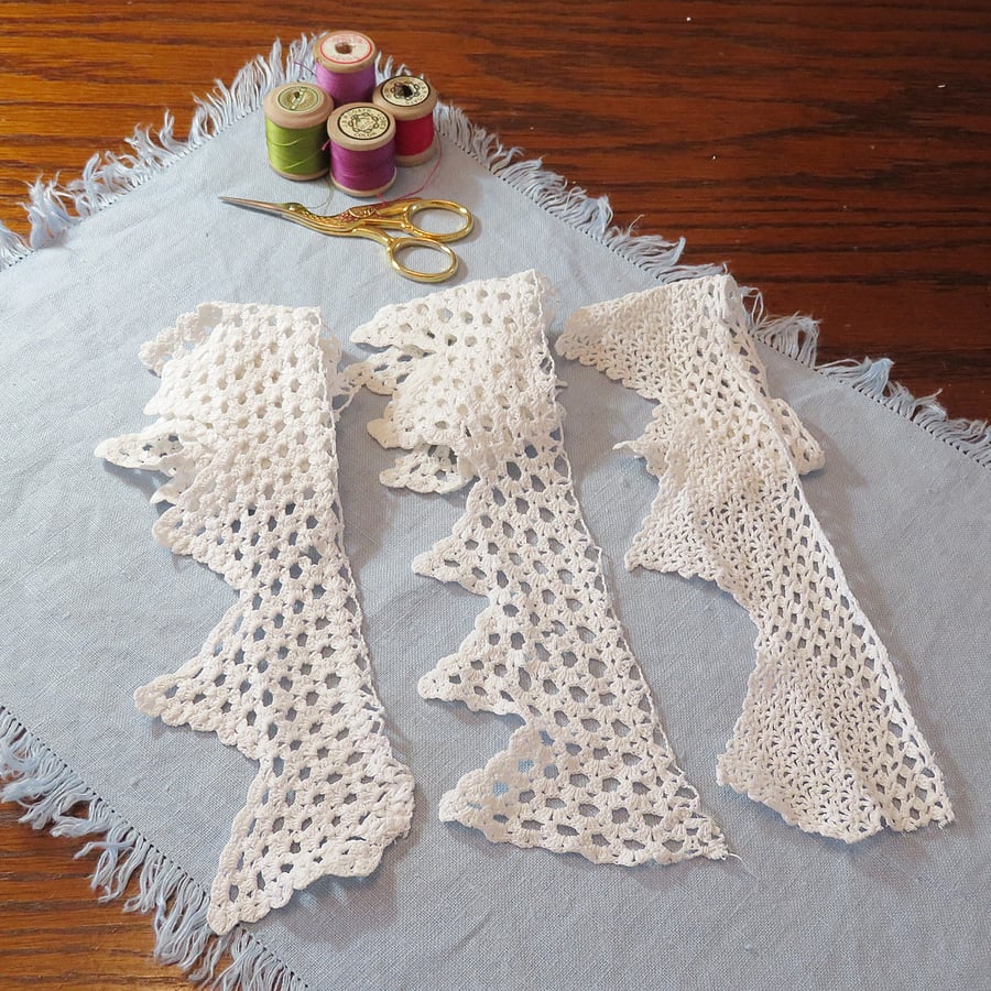 3 lengths of vintage crocheted lace