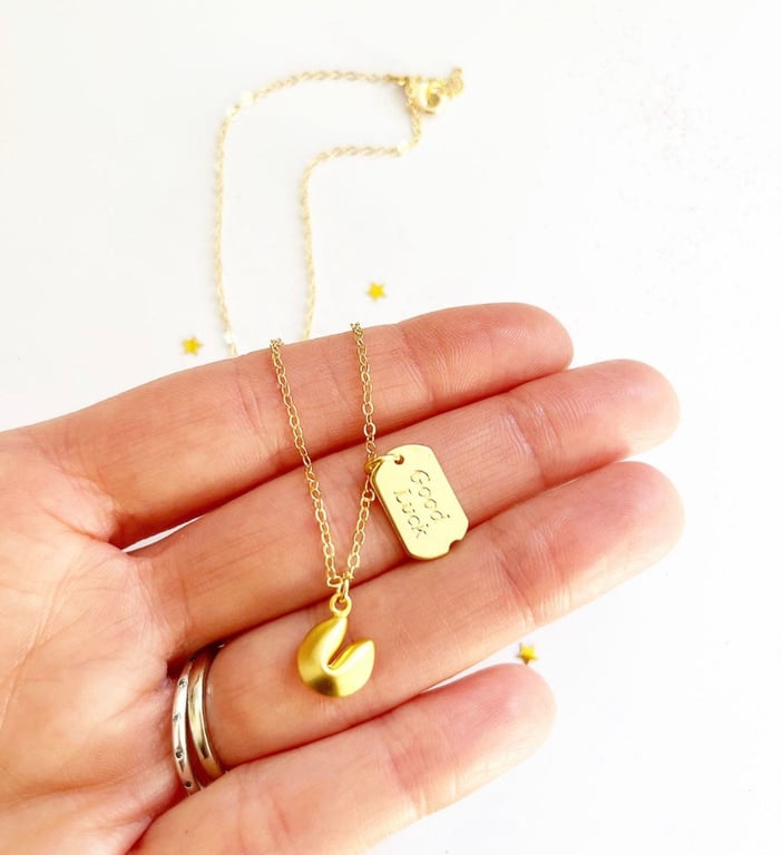 Fortune Cookie Necklace, Whimsical Lucky Charm, Everyday Jewelry
