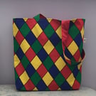 Bright and bold chequered tote bag.