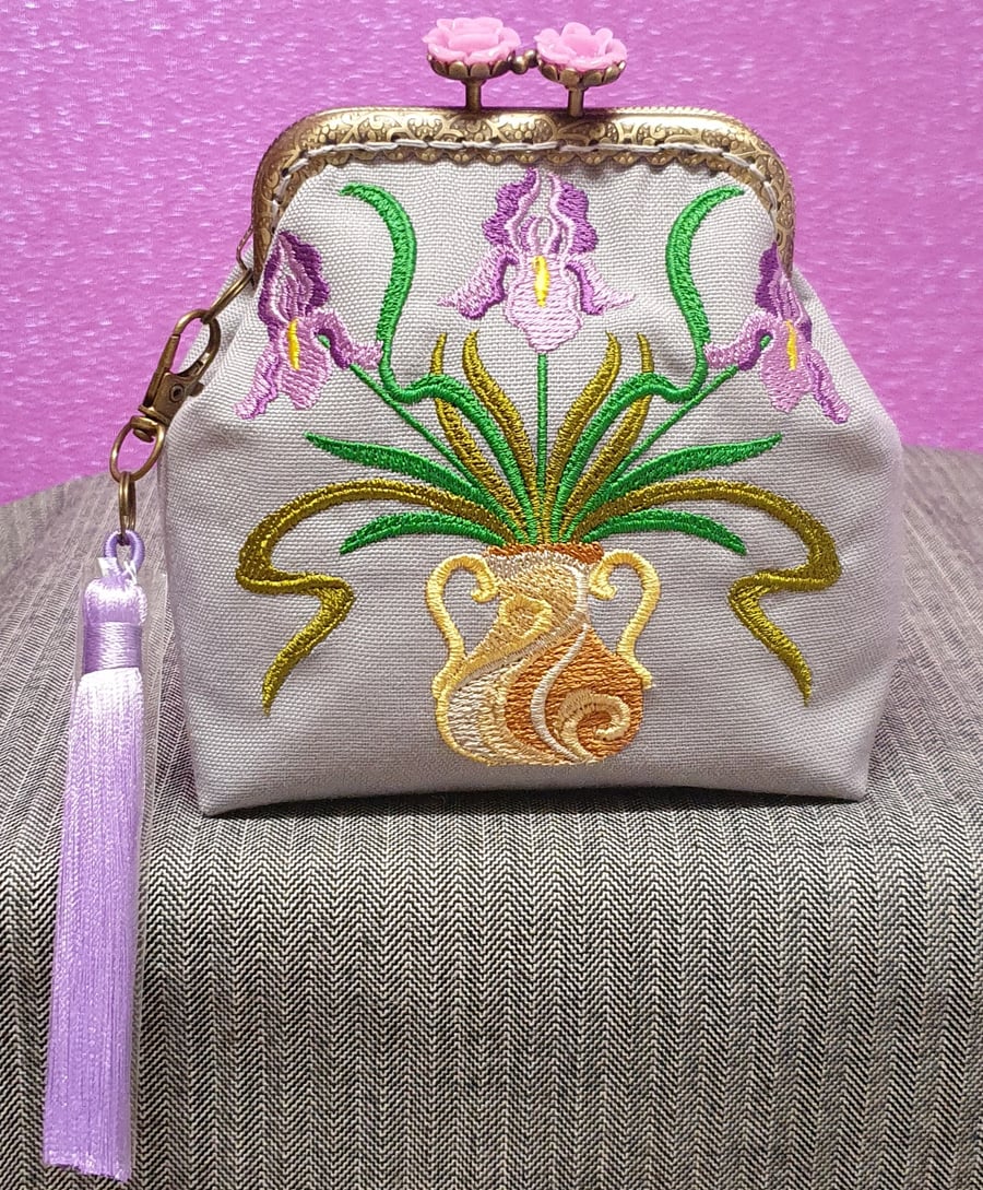 Graceful art Nouveau irises design purse.