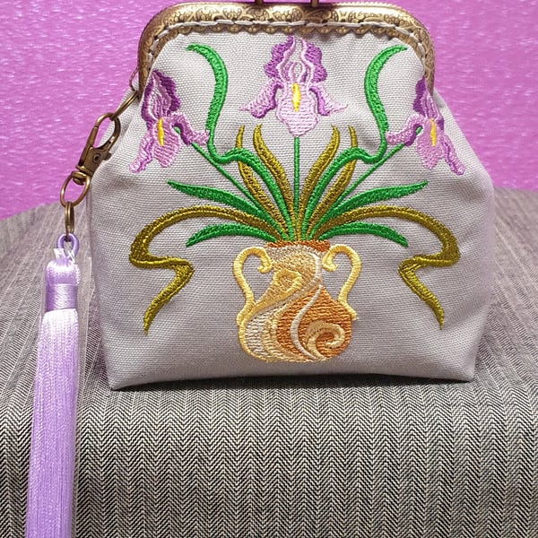 Graceful art Nouveau irises design purse.