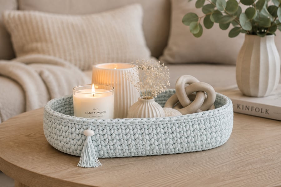 Handmade Crochet Basket  Decorative Storage Bowl, Cotton, Christmas Gift 