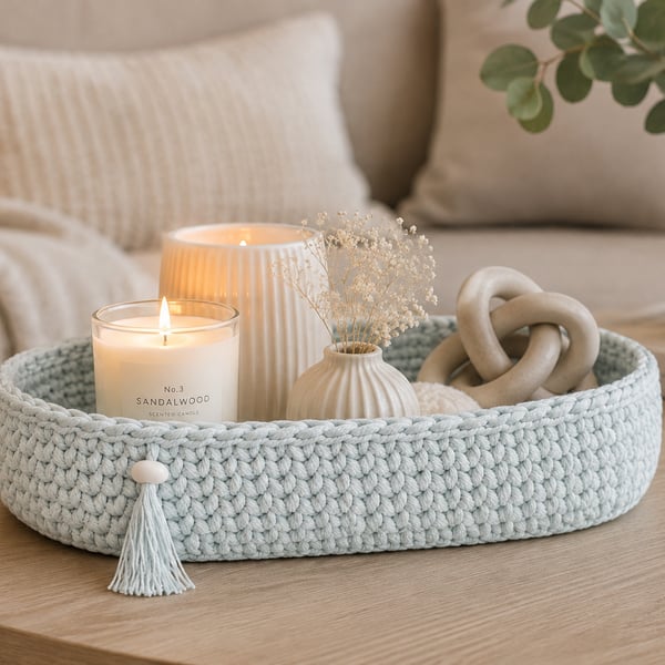 Handmade Crochet Basket  Decorative Storage Bowl, Cotton, Christmas Gift 