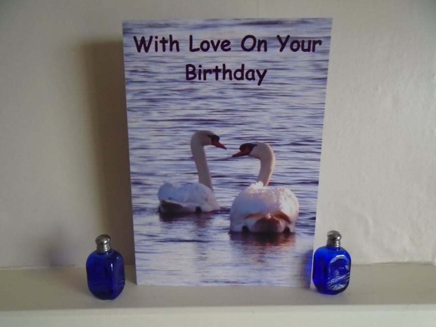 With Love On Your Birthday Swan Card Blank Inside A5 size 