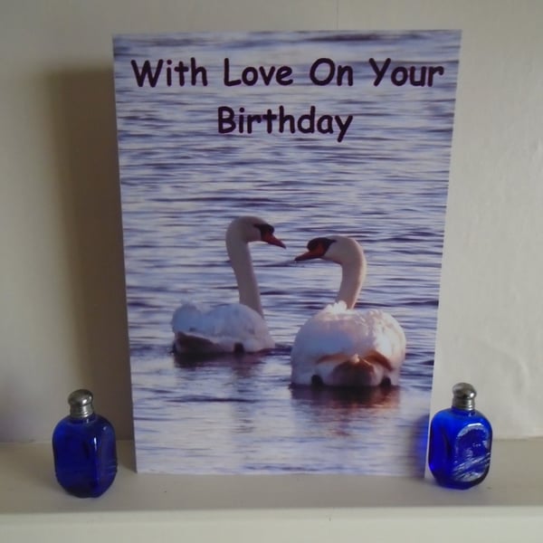 With Love On Your Birthday Swan Card Blank Inside A5 size 