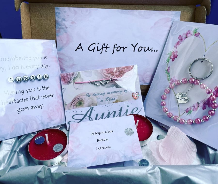 In memory of dear auntie mini hamper letterbox gift wish bracelet in memory of 