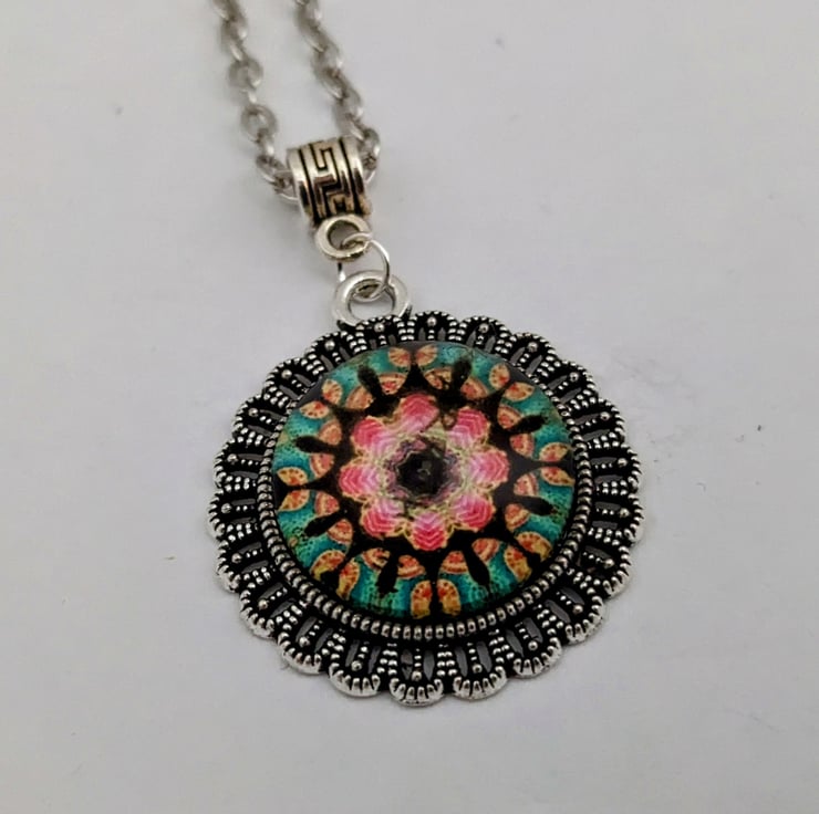 Multi coloured mandala pendant necklace - Folksy