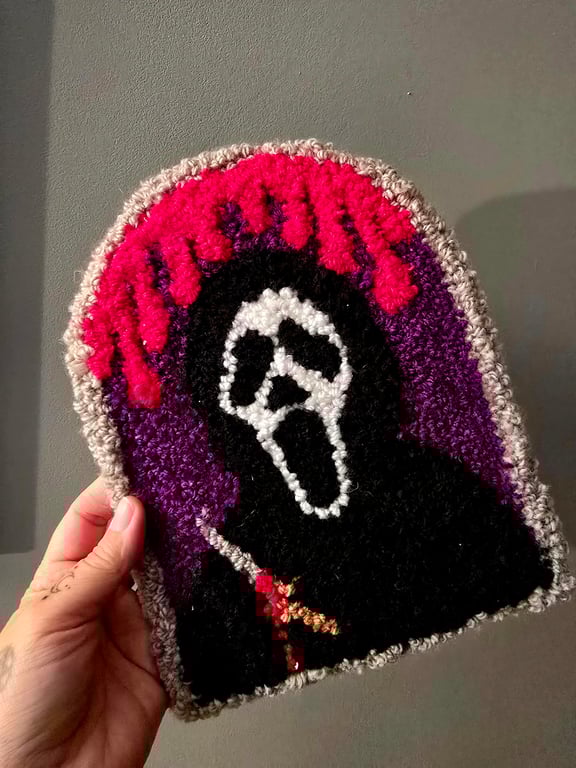 Scream Movie Ghost Face Inspired Church Window Punch Needle Art 