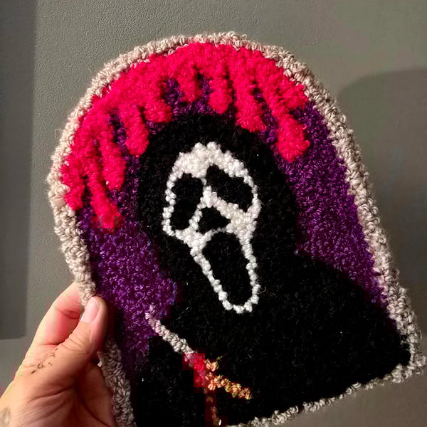 Scream Movie Ghost Face Inspired Church Window Punch Needle Art 