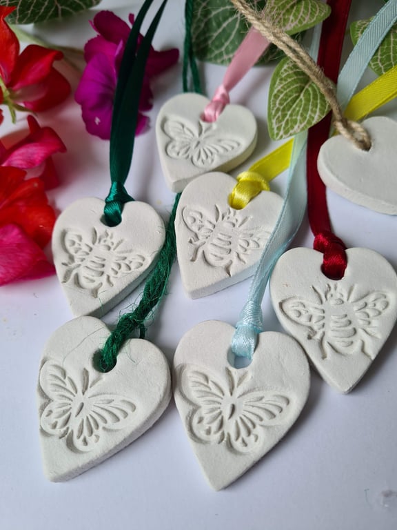 2 clay gift tags bee and butterfly decorations choice of string or ribbon