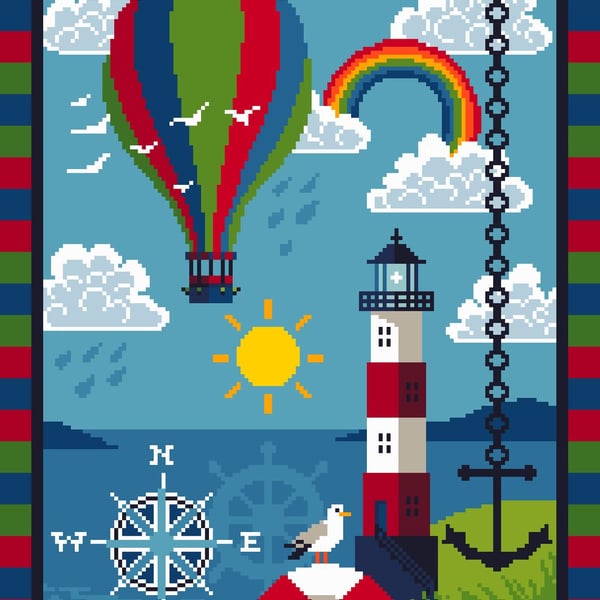 128 - Colourful Lighthouse & Hot Air Balloon - Cross Stitch Pattern
