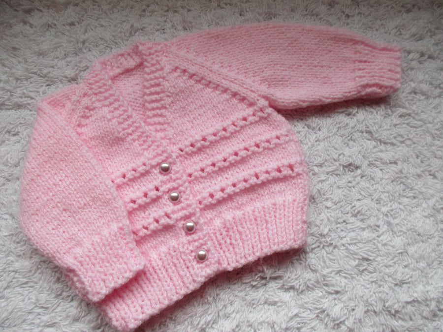 14" Newborn Eyelet V Neck Cardigan
