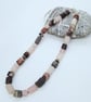 Porcelain Jasper, Rose Quartz Pink Tube Gemstone Necklace - Image 2