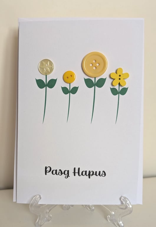 Pasg Hapus Happy Easter yellow flower buttons greetings card 