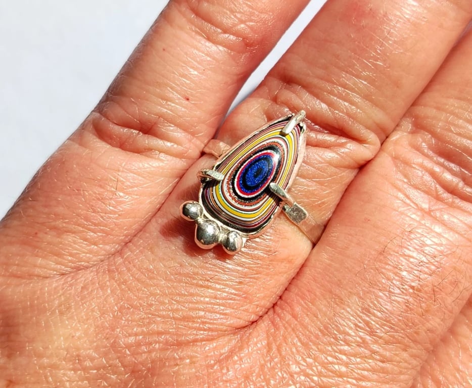 Fordite Adjustable Ring Sterling Silver Stacker Upcycled Jewellery Gift Handmade