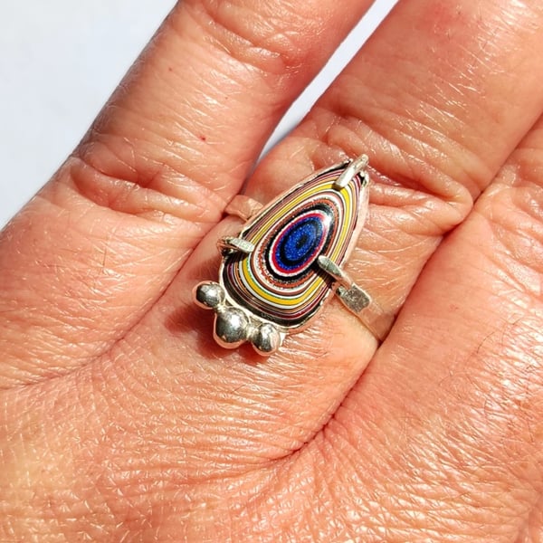 Fordite Adjustable Ring Sterling Silver Stacker Upcycled Jewellery Gift Handmade
