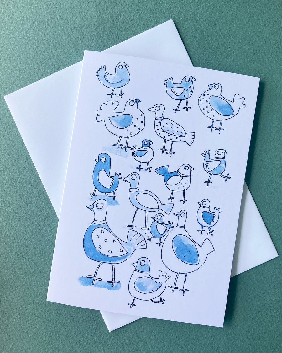 Blue Pigeons -funny bird card by Jo Brown Happy Tomato