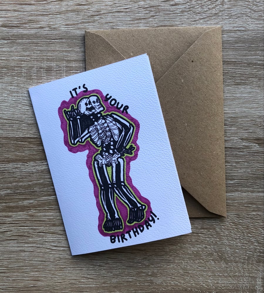 Goth Birthday Card, Emo Birthday Card, Skeleton Birthday Card, Handmade Card