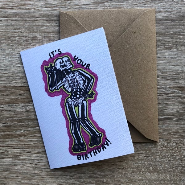 Goth Birthday Card, Emo Birthday Card, Skeleton Birthday Card, Handmade Card