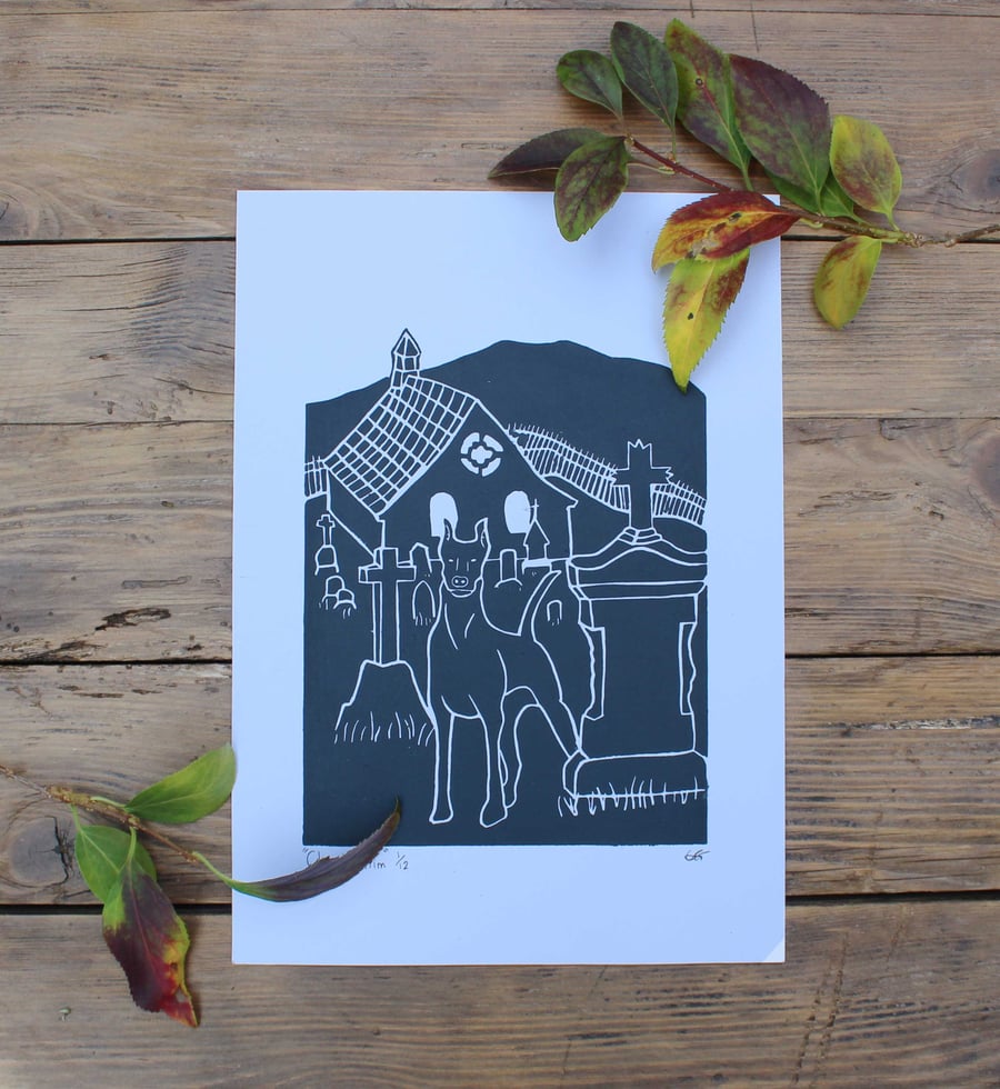 Church Grim  A4 Lino print