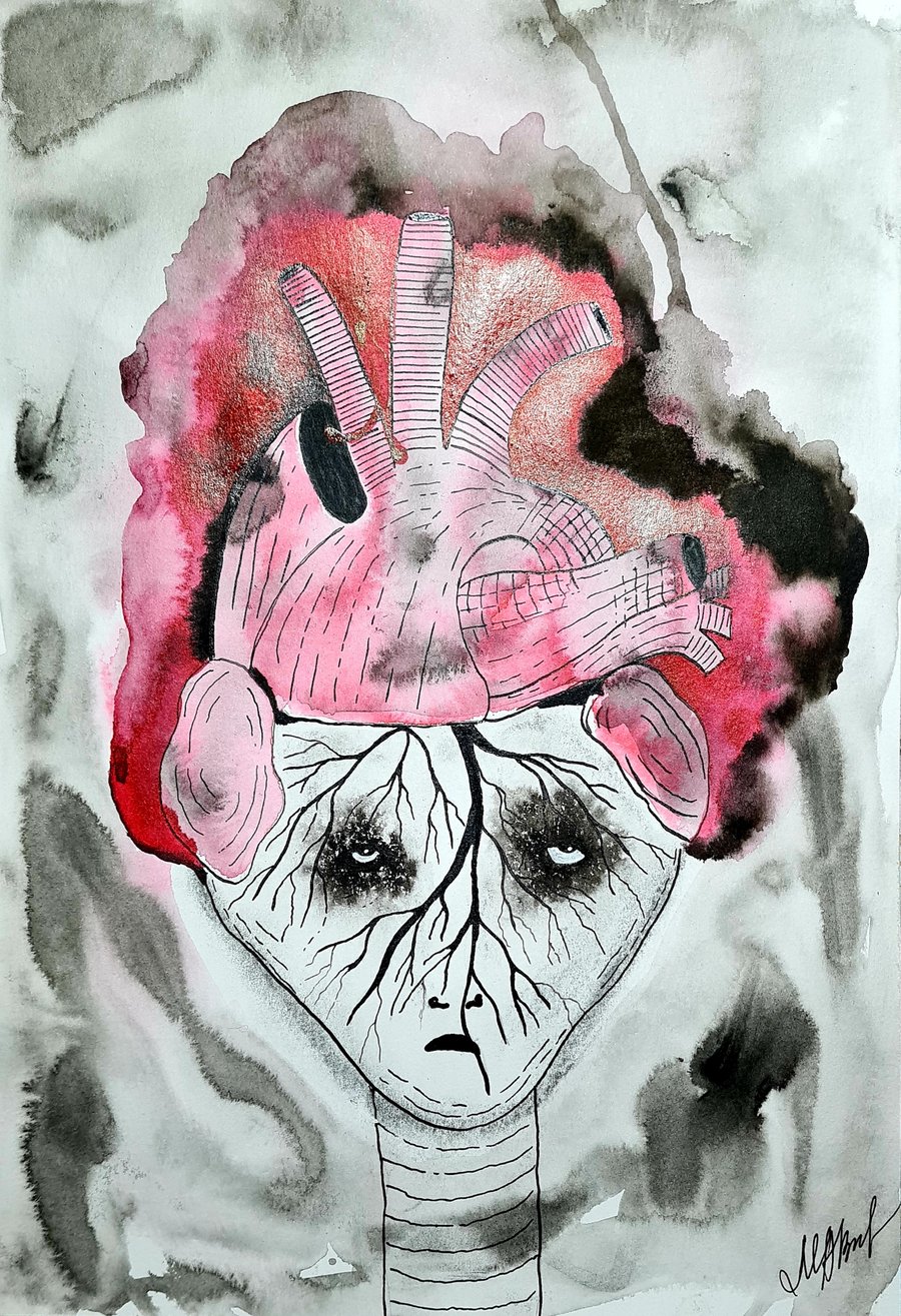 Abstract art, Heart , Dark art,Horror art, Creepy face,  Surreal art,  Abstract 
