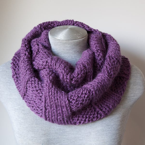 Hand knitted purple alpaca scarf. Infinity, Cowl, Circle scarf.  Super soft!