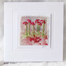 HAND EMBROIDERED VINTAGE FABRIC FLORAL TEXTILE CARD