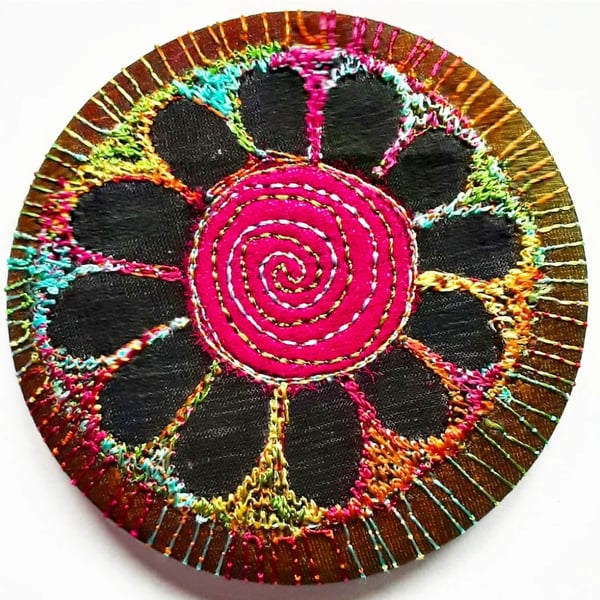 58mm Fabric Pocket Mirror with Free Machine Embroidery