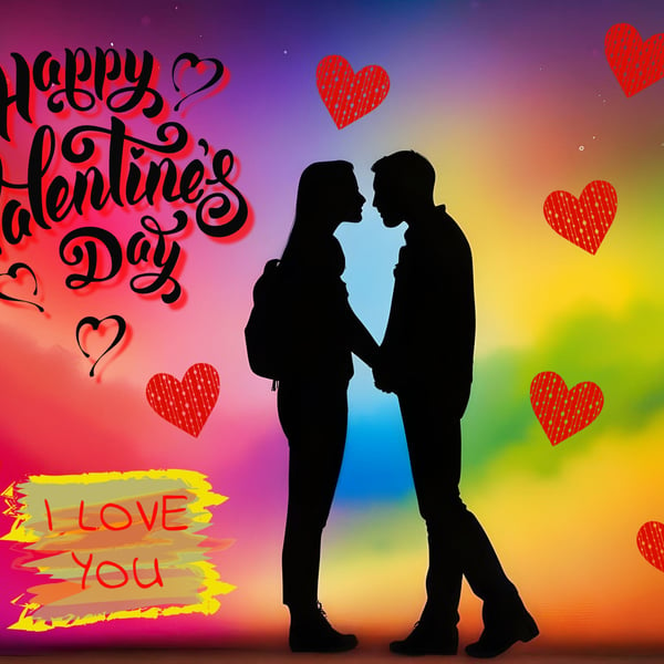 Happy Valentine's Day I Love You Couple Card A5