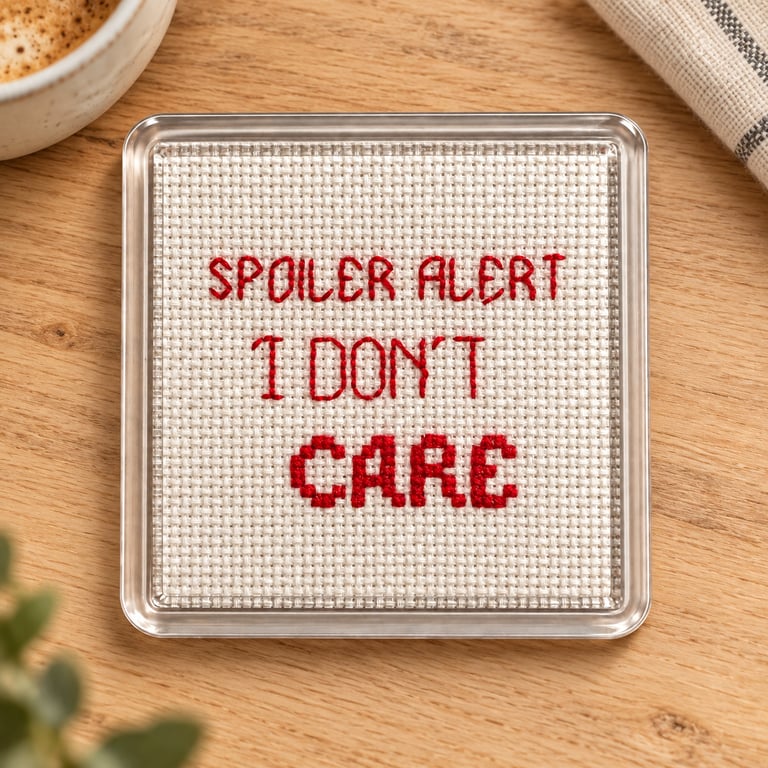Handmade Cross Stitch Coaster – Funny Sarcastic Quote Gift