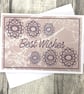 Best Wishes Spiral Pattern  5x7  White Card Handmade Embroidered