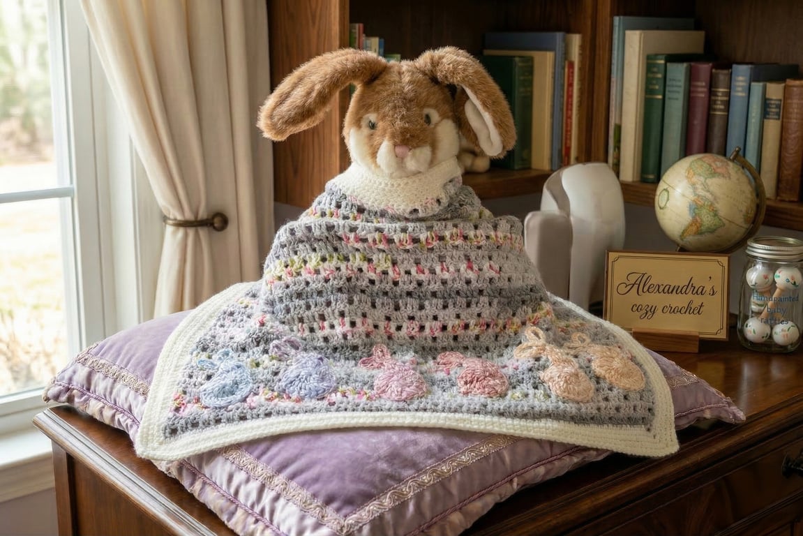 Crochet Baby Blanket with Bunny Applique - Baby Crochet Treasured Keepsake.