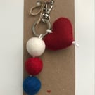Valentine's Day Key Ring, Valentines Gift, Stocking Filler, Pom Pom Bag Charm