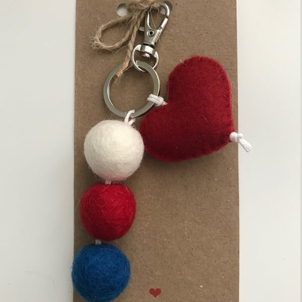 Valentine's Day Key Ring, Valentines Gift, Stocking Filler, Pom Pom Bag Charm