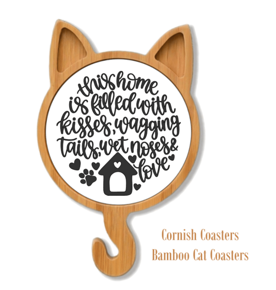 Cat Words Bamboo Coaster or Wall Hanger – Design 3