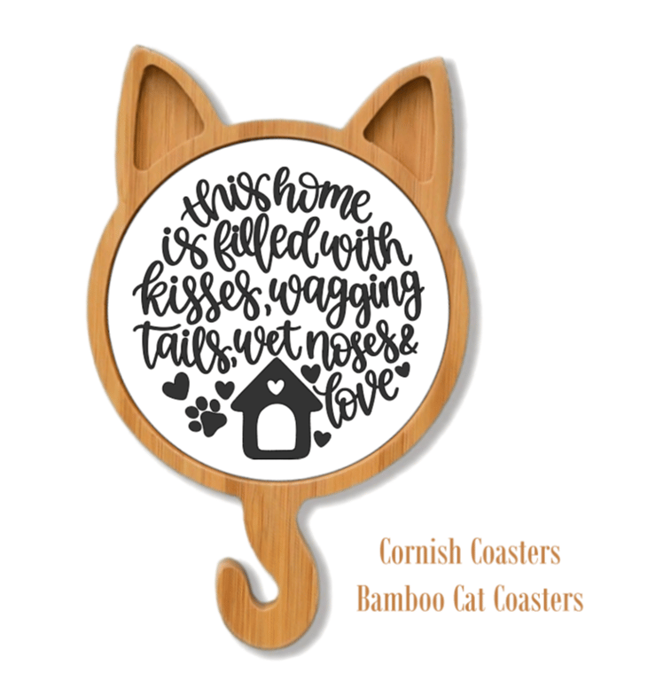 Cat Words Bamboo Coaster or Wall Hanger – Design 3