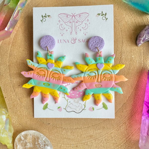 Rainbow Sunshine Polymer Clay earrings
