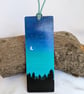 Hand Painted Bamboo Wood Bookmark, Starry Night Sky and Moon - Image 2