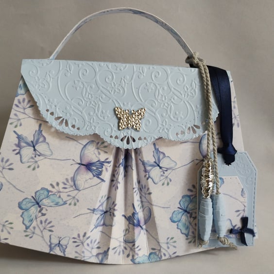 Unique Handmade Beautiful Blue Butterfly Handbag Style Gift Box 