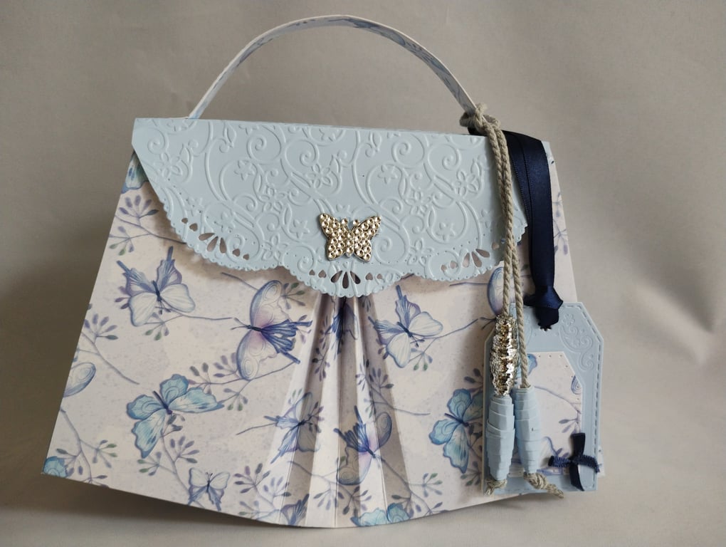 Unique Handmade Beautiful Blue Butterfly Handbag Style Gift Box 