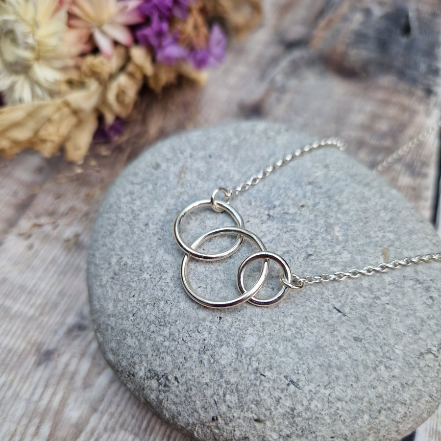 Sterling Silver Three Circle Interlocking Necklace - JBJ2048