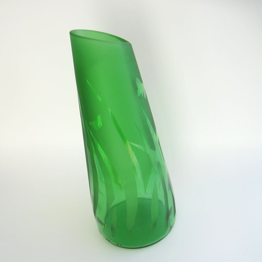 Recycled Glass Bottle Vase, green