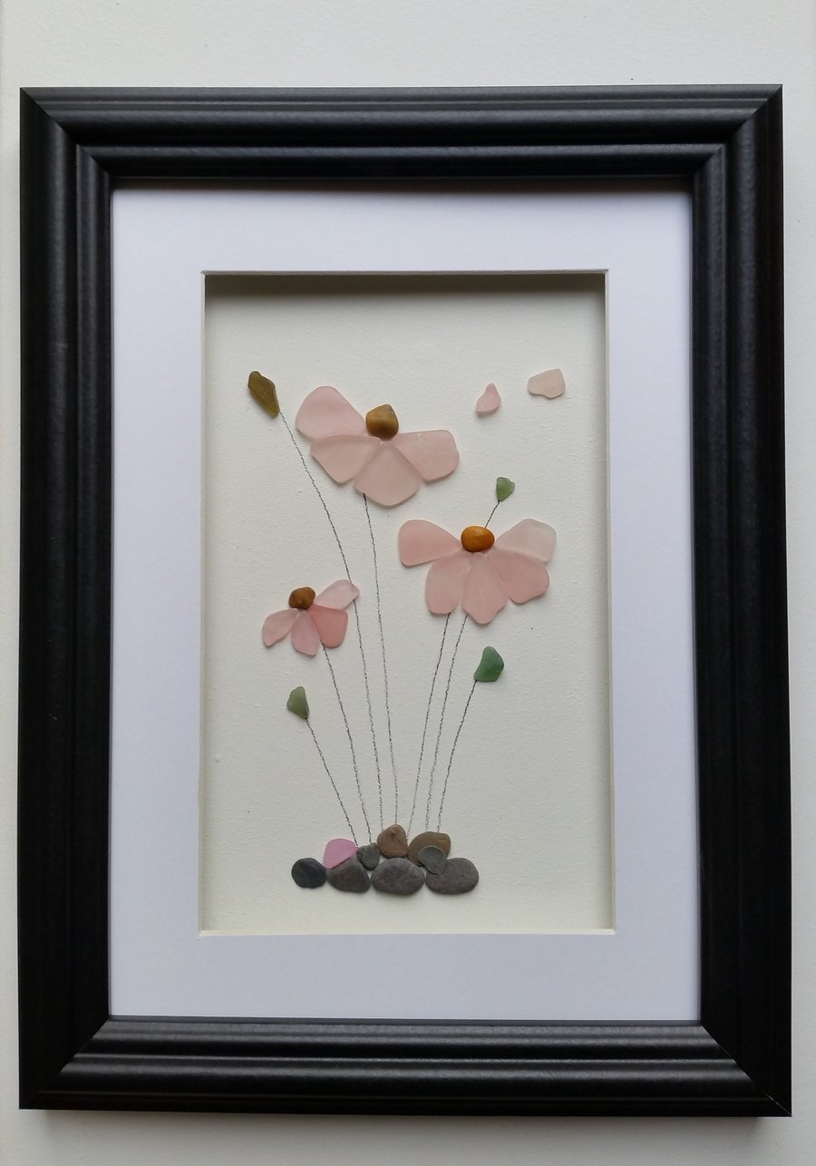 Wall Art, Sea Glass Flower, Sea Glass Art, Mother's Day Gift, Anniversary, 